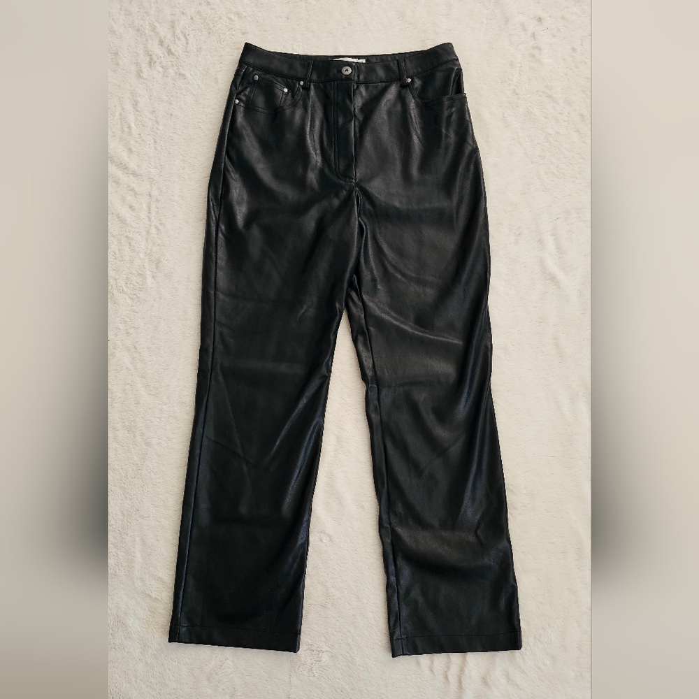 Avec Les Filles Anthropologie Faux Leather Straight Leg Pant Black sz M